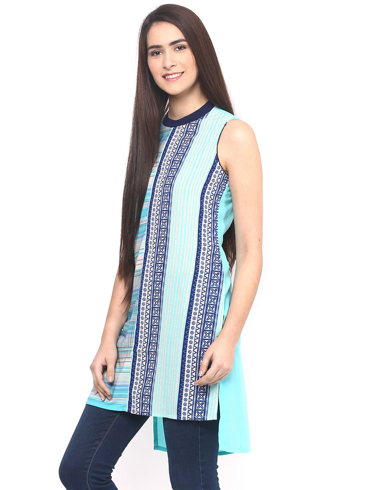 Blue Printed High Low Tunic