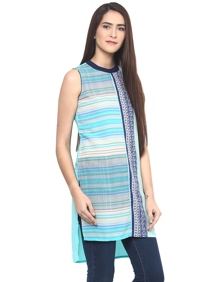 Blue Printed High Low Tunic