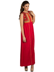 Embroidery Long Red Dress
