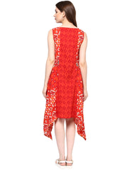 Red Printed High Low Dress