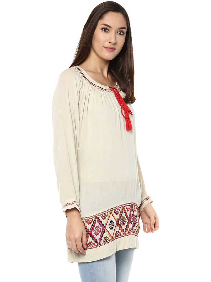 Front Tie Up Neck Beige Color Top