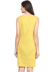 Yellow Solid With White Design Dress