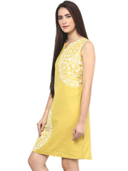 Yellow Solid With White Design Dress