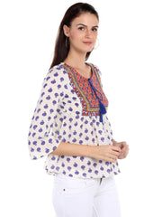 Multicolour Round Neck Fancy Top for Women With Floral Prints