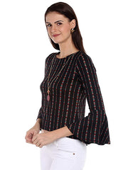 Black Round Neck Fancy Top for Women With Embroidery