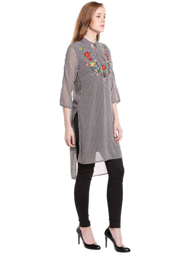 Printed With Flower Embroidery Kurta
