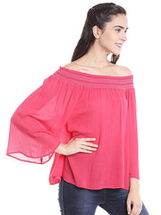 Pink Off-Shoulder Fancy Top for Women With Full Flared Sleeves