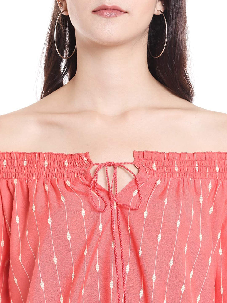 Pink Off-Shoulder Fancy Top for Women With Printed Details