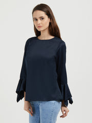 Navy Solid Top With Flared Full Sleeves