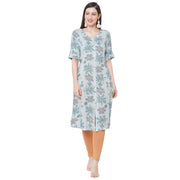 Classic Blue Floral Printed Kurta for Women