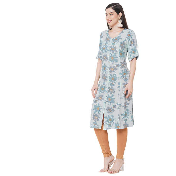 Classic Blue Floral Printed Kurta for Women