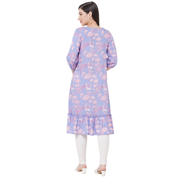 Blue Floral Kurta for a Calm and Serene Look
