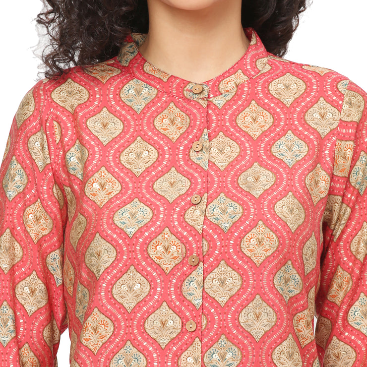 Radiant in Coral: A Kurta that Shines