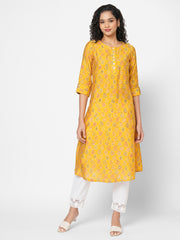 Look Stunning in Yellow Printed Kurta