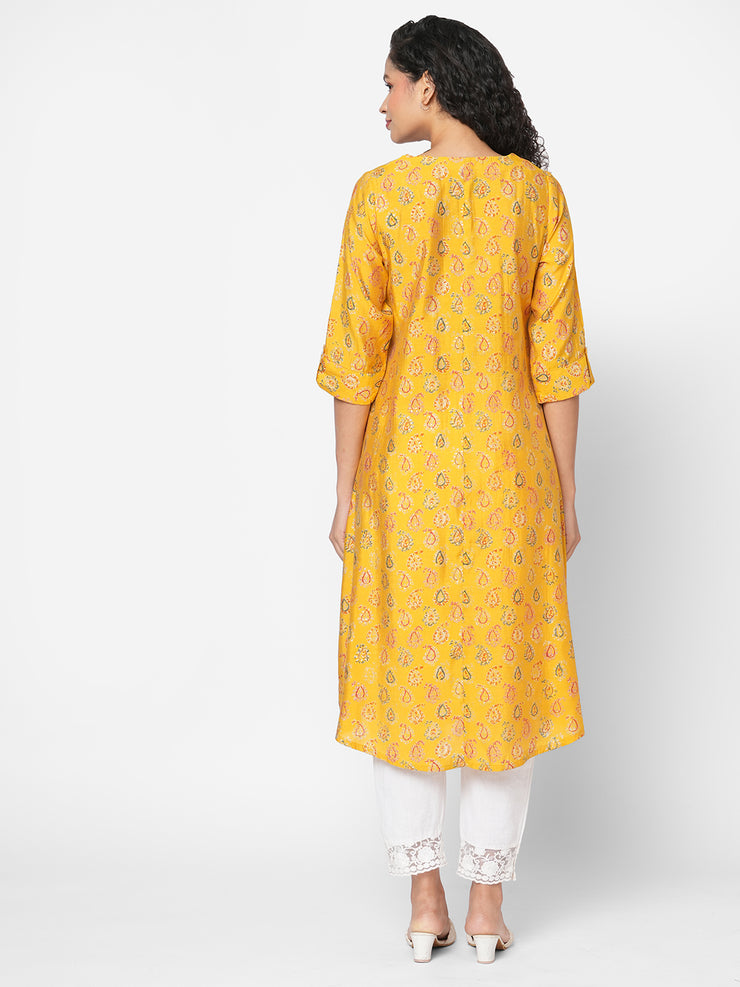 Look Stunning in Yellow Printed Kurta