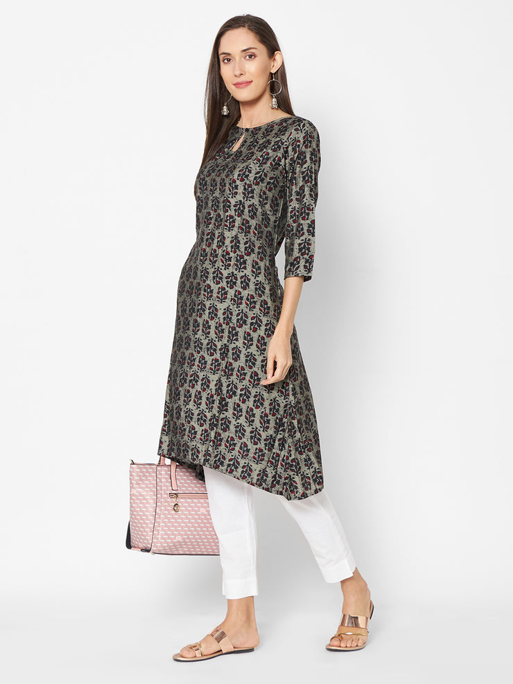 Fusion Beats Grey Printed Kurta