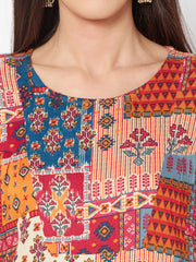 Fusion Beats Red Printed Kurta With Bell Sleeves