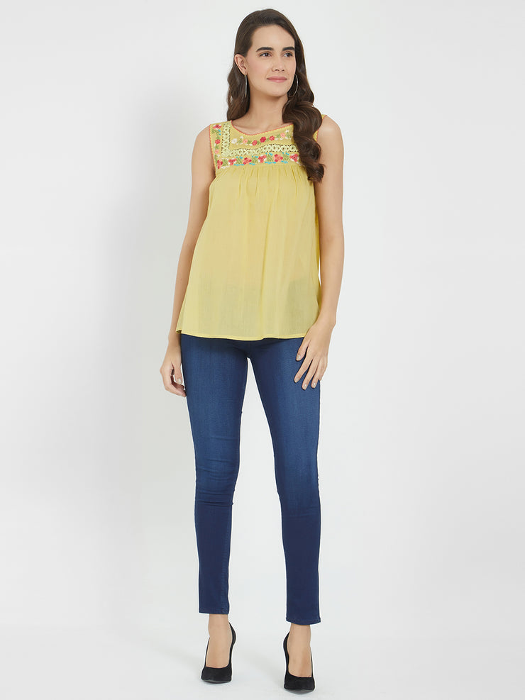 Yellow Embroidered Top