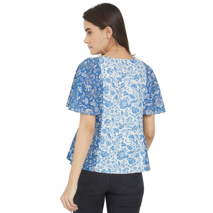 Fusion Beats Blue Floral Printed Top