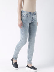 Blue Solid Skinny Fit Jeans For Women With Pockets