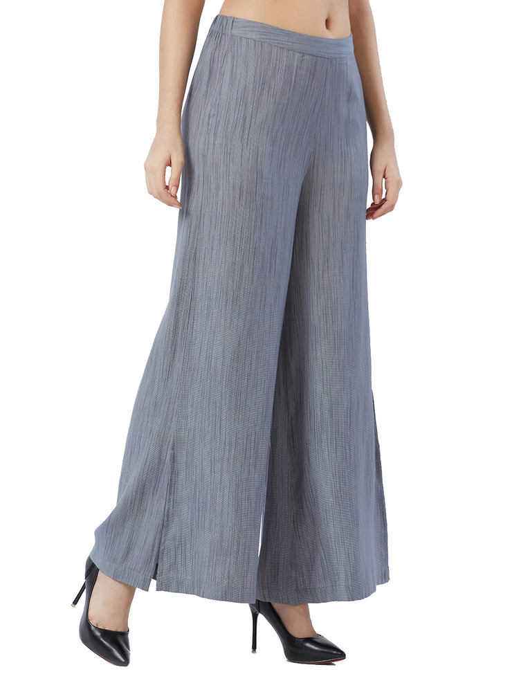Grey Solid Palazzo Pants With Side Slit – FusionBeats.in
