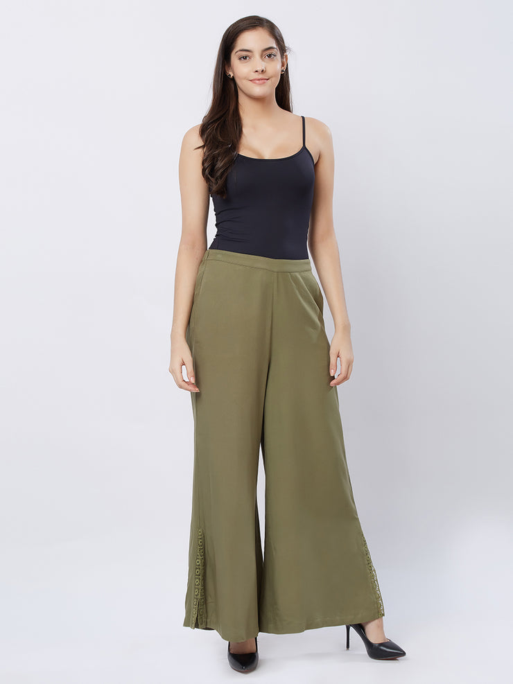 Buy Vetements Girl's Cotton Solid Palazzo Pants Color Dark Green Size 2XL  at Amazon.in