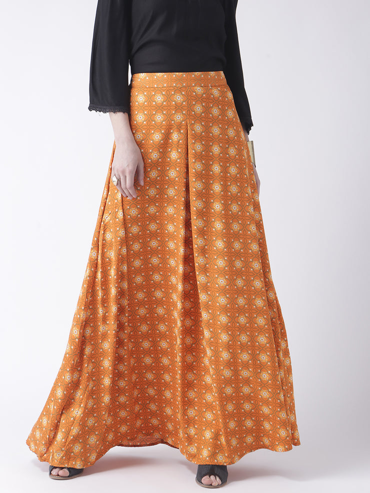 Orange Printed Maxi Skirt for Women