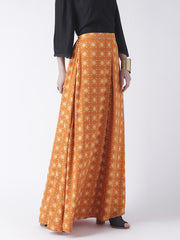 Orange Printed Maxi Skirt for Women