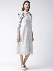 Grey Embroidered Shirt Collar Dress