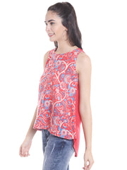 Red Printed Sleeveless Top