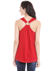Red Solid Top With Cross Back
