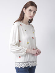 Off White Top With Floral Embroidery
