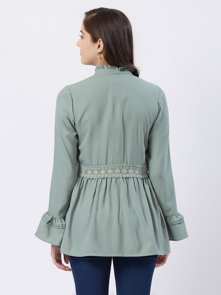 Sage Green Solid Top With Turtle Neck