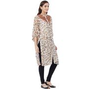 Off White Round Neck Fancy Kurta for Women With Lace & Floral Print