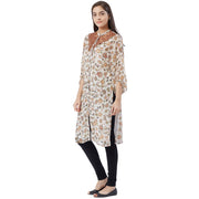 Off White Round Neck Fancy Kurta for Women With Lace & Floral Print