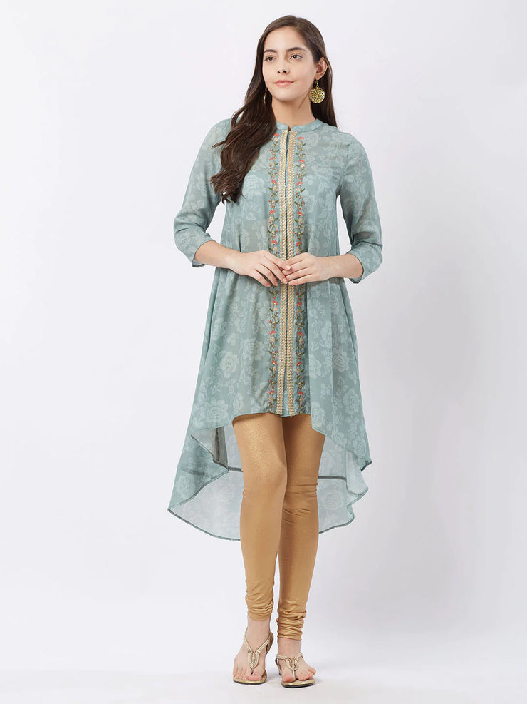 Gorgeous Sage Green Traditional Embroidered Kurta for Modern Women